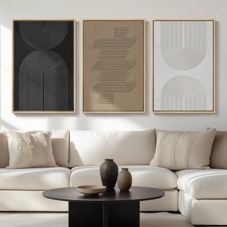 Large Framed Neutral Abstract Wall Art Set for Living Room