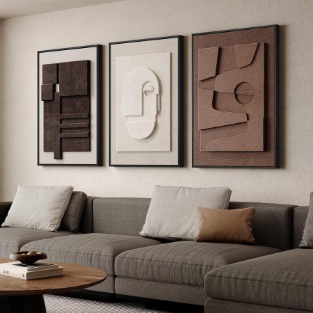 Large 3D Textured Neutral Abstract Wall Art Set