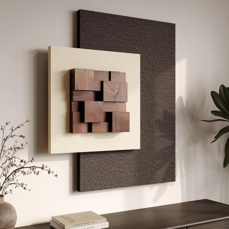 3D Wood Textured Neutral Abstract Wall Art Decor